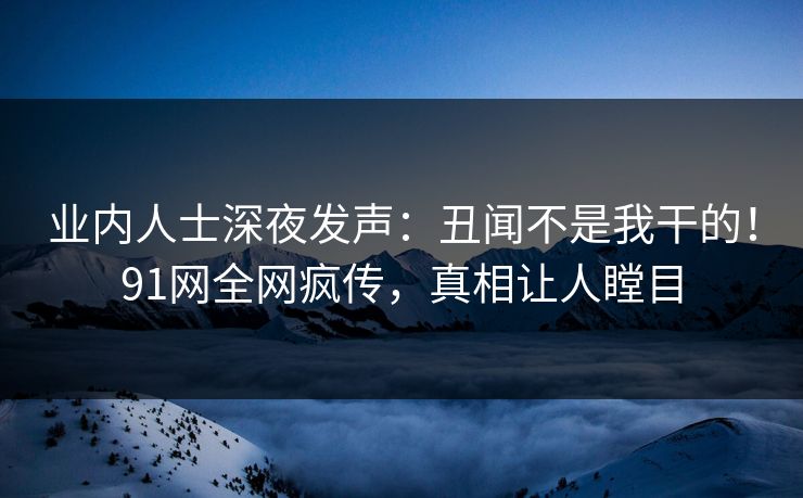 业内人士深夜发声：丑闻不是我干的！91网全网疯传，真相让人瞠目